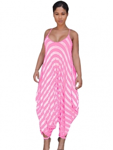 Pink Qmilch Striped Loose Jumpsuits