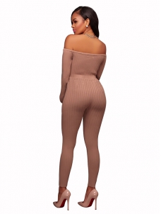 Pink Stylish Dew Shoulder  One-piece Jumpsuits