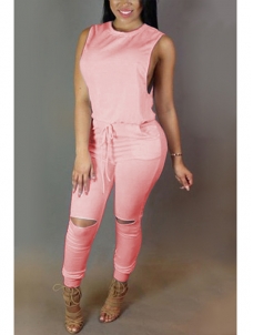 Pink Trendy Tank Sleeveless Zipper Jumpsuits 