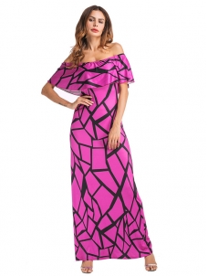 Purple Falbala Design Ankle Length Maxi Dress