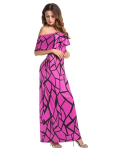 Purple Falbala Design Ankle Length Maxi Dress