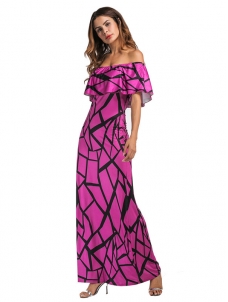 Purple Falbala Design Ankle Length Maxi Dress