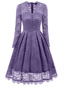 Purple Fashion Lace Trim Patchwork Dress