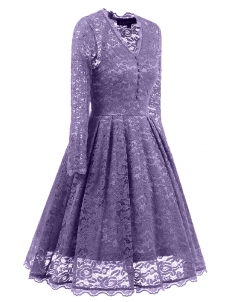 Purple Fashion Lace Trim Patchwork Dress