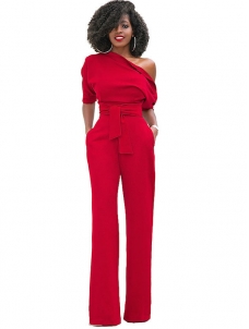 Red Euramerican Navy Knitting Jumpsuits