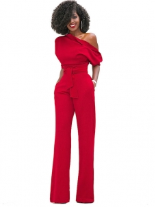 Red Euramerican Navy Knitting Jumpsuits