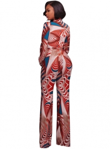 Red Euramerican Printed One-piece Jumpsuits