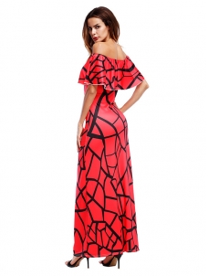 Red Falbala Design Ankle Length Maxi Dress