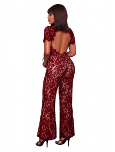 Red Hollow-out Bud Silk One-piece Jumpsuits