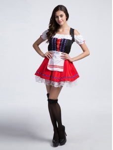 Red One Size Traditional French Maid Costume