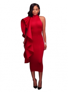 Red S-XXL Back Zipper Maxi Dress