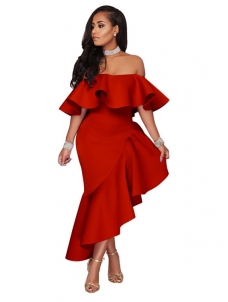 Red S-XXL Sexy Bateau Neck Maxi Dress