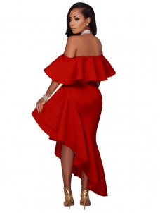 Red S-XXL Sexy Bateau Neck Maxi Dress
