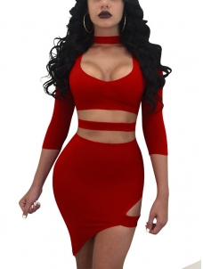 Red Sexy Turtleneck Hollow-out Mini Dress 