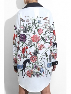 Red Trendy Turndown Collar Printed Dress