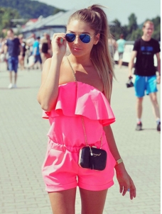 Rose Stylish Strapless Falbala One-piece Jumpsuits