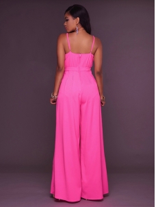 Rose V Neck Backless One-piece Jumpsuits