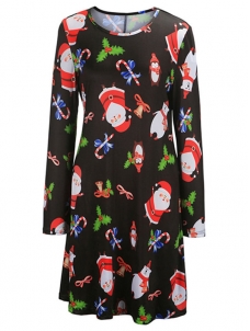Round Neck Long Sleeves Christmas Dress