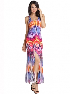 Round Neck Tassel Ankle Length Maxi Dress 