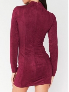 Sexy  Lace-up Hollow-out Wine Red Velvet Mini Dress 