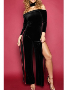 Sexy Bateau Neck Side Slit Jumpsuits