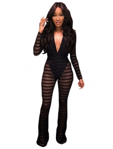 Sexy Deep V Neck See-Through Jumpsuits 