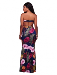 Sexy Dew Shoulder Printed Black Maxi Dress