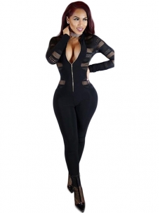 Sexy Gauze Patchwork Polyester Jumpsuits 