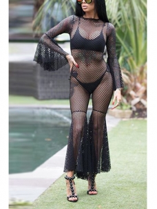 Sexy Hollow-out Black Gauze Jumpsuits