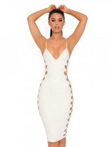 Sexy Hollow-out White Knee Length Midi Dress