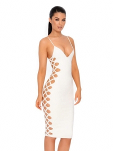 Sexy Hollow-out White Knee Length Midi Dress