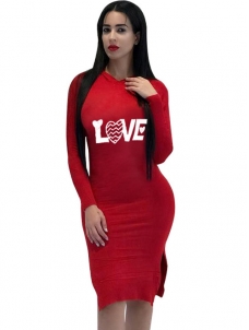 Sexy Hooded Collar Letters Printed Casual Dress