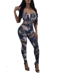 Sexy Printed Blue Qmilch One-piece Skinny Jumpsuits 