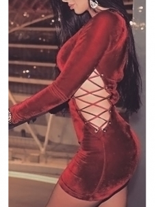 Sexy Round Neck Lace-up Hollow-out Bodycon Dress  