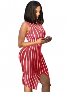 Sexy Round Neck Striped Knee Length Dress