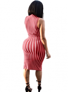 Sexy Round Neck Striped Knee Length Dress