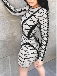 Sexy Round Neck Striped Printed Mini Dress