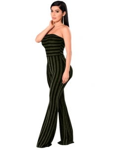 Sexy Strapless Striped Black One-piece Jumpsuits 