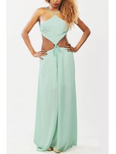 Sexy V Neck Hollow-out Green Chiffon Dress