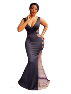 Sexy V Neck See-Through Floor length Dress