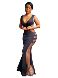 Sexy V Neck See-Through Floor length Dress