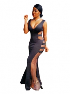 Sexy V Neck See-Through Floor length Dress