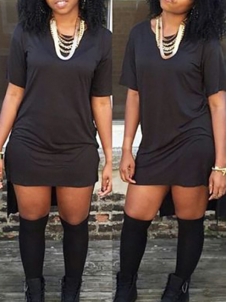 Simple O Neck Short Sleeves Casual Dress