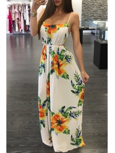 Spaghetti Strap Printed Backless Maxi Dress