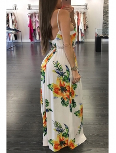Spaghetti Strap Printed Backless Maxi Dress