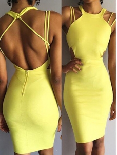 Spaghetti Strap Sleeveless Backless Bodycon Dress