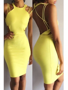 Spaghetti Strap Sleeveless Backless Bodycon Dress