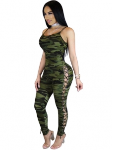 Spaghetti Strap Sleeveless Camouflage printed Jumpsuits 