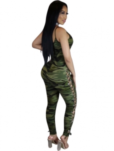 Spaghetti Strap Sleeveless Camouflage printed Jumpsuits 