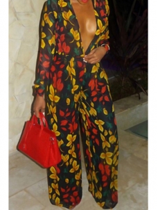 Stylish Deep V Neck Floral Printed Qmilch Jumpsuits  